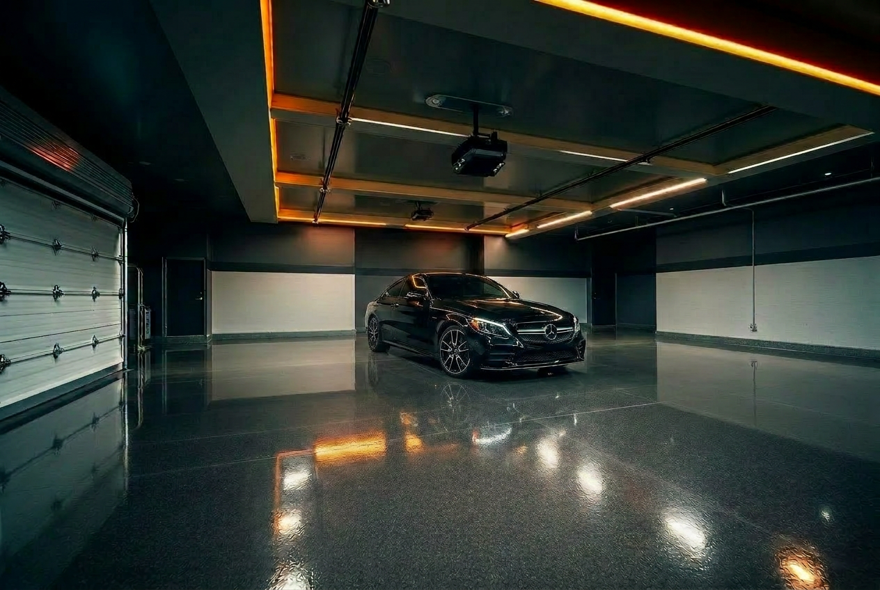 Luxury garage with premium epoxy floor